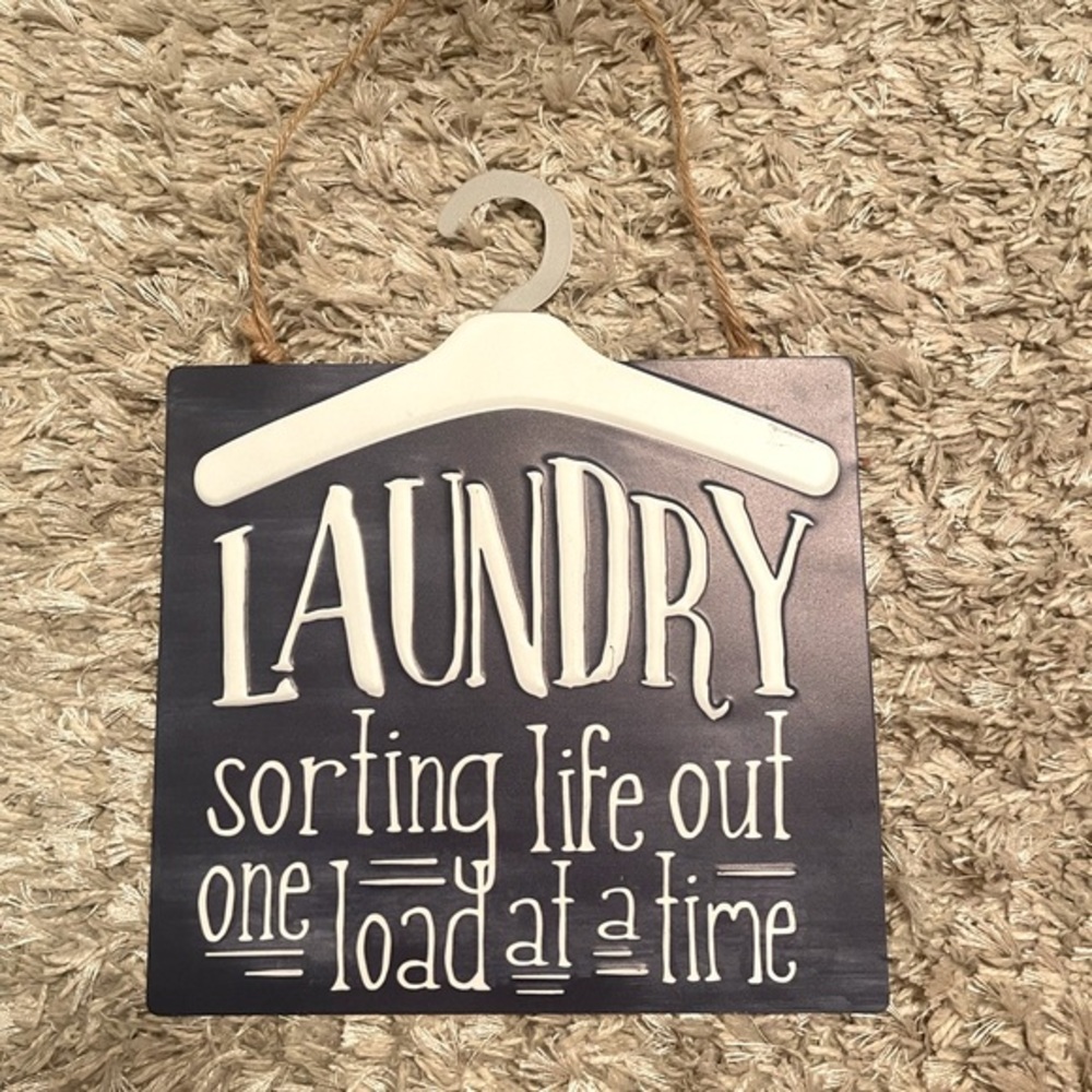 Laundry room sign laundry sign metal tin sign with rope‎ navy blue and white